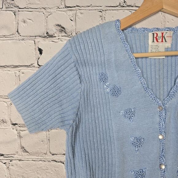 Vintage RK Originals Ramie Cotton Blue Short Sleeve Small Button Cardigan Size 6 - Picture 5 of 10